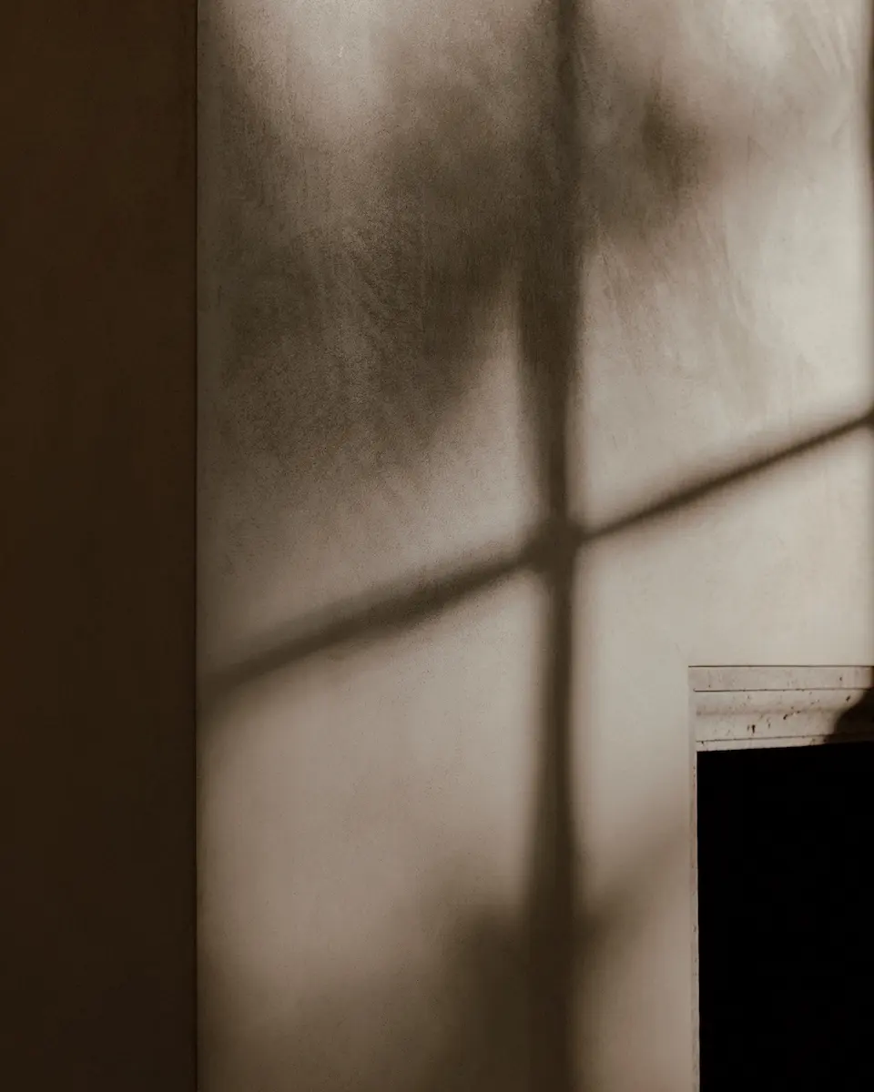 Detail view of a mottled plaster wall in Austin, Texas